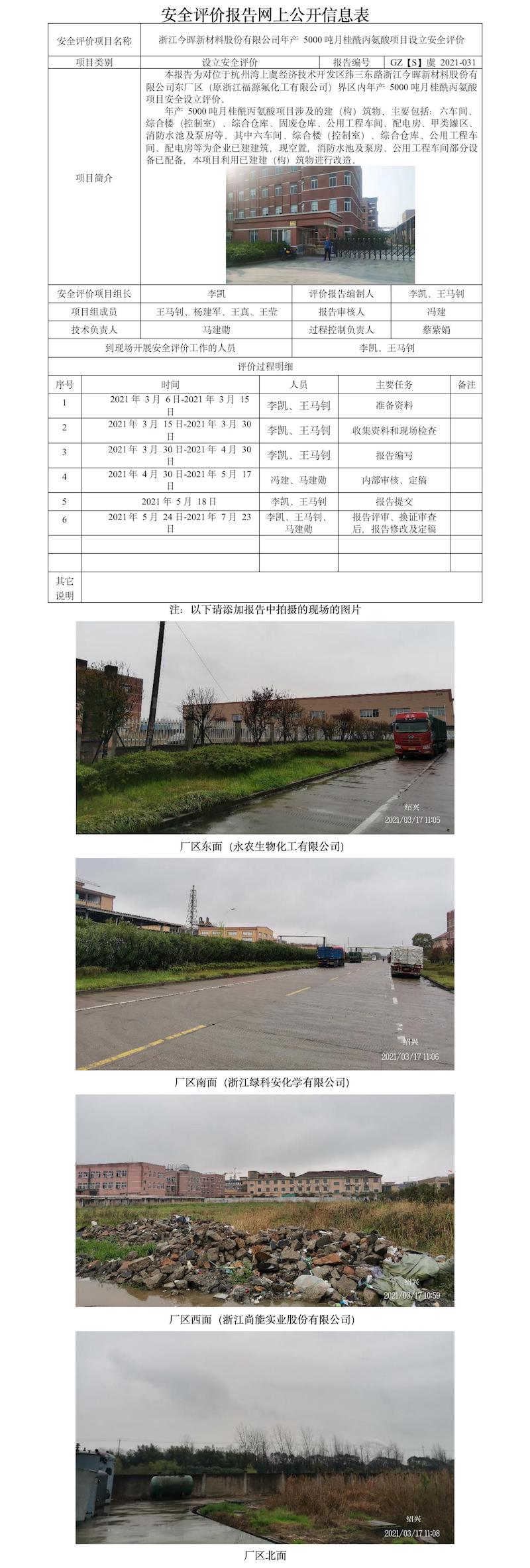 GZ【S】虞2021-031浙江今暉新材料股份有限公司年產(chǎn)5000噸月桂酰丙氨酸項(xiàng)目設(shè)立安全評(píng)價(jià)報(bào)告 網(wǎng)上公開信息表.jpg